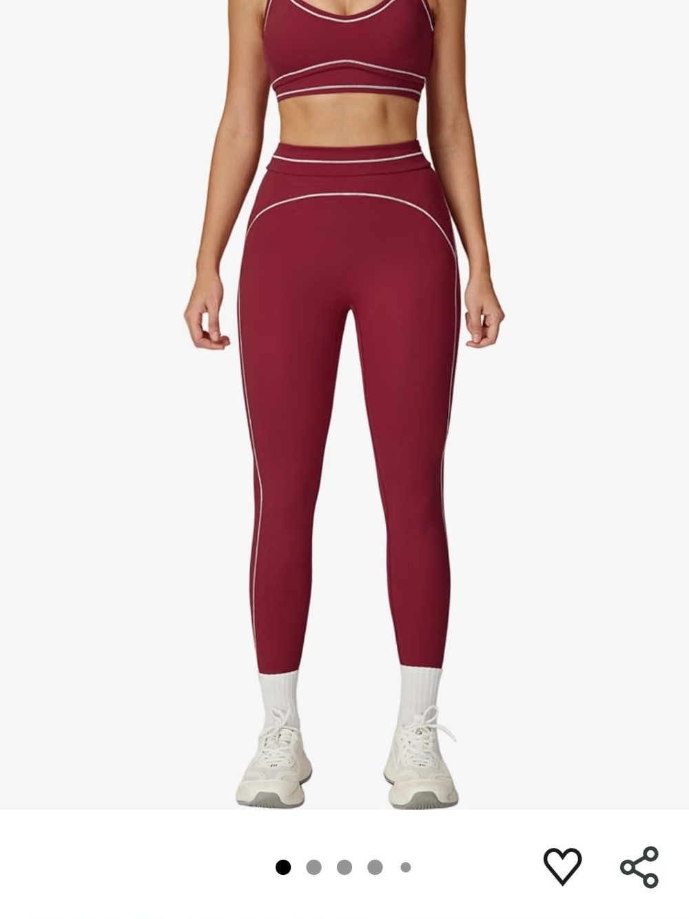 High-Waist Seam Detail Leggings - Burgundy & Bra Set